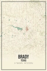 Retro US city map of Brady, Texas. Vintage street map.