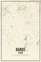 Retro US city map of Bangs, Texas. Vintage street map.