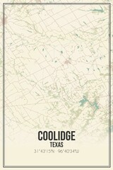 Retro US city map of Coolidge, Texas. Vintage street map.