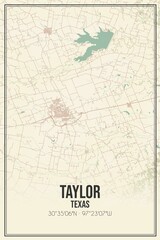 Retro US city map of Taylor, Texas. Vintage street map.