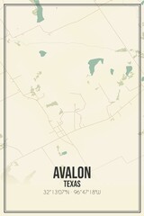Retro US city map of Avalon, Texas. Vintage street map.