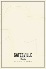Retro US city map of Gatesville, Texas. Vintage street map.