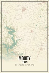 Retro US city map of Moody, Texas. Vintage street map.