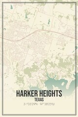Fototapeta premium Retro US city map of Harker Heights, Texas. Vintage street map.