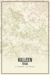 Retro US city map of Killeen, Texas. Vintage street map.