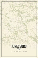Retro US city map of Jonesboro, Texas. Vintage street map.