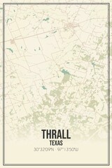 Retro US city map of Thrall, Texas. Vintage street map.