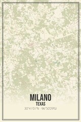 Retro US city map of Milano, Texas. Vintage street map.
