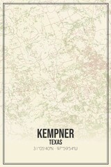 Retro US city map of Kempner, Texas. Vintage street map.