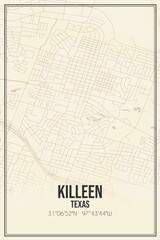 Retro US city map of Killeen, Texas. Vintage street map.