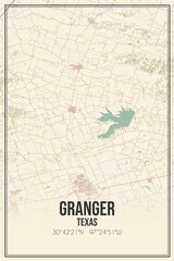 Retro US city map of Granger, Texas. Vintage street map.