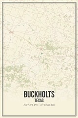 Retro US city map of Buckholts, Texas. Vintage street map.