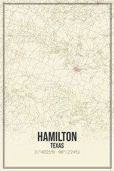 Retro US city map of Hamilton, Texas. Vintage street map.