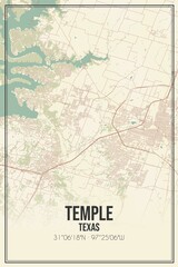 Retro US city map of Temple, Texas. Vintage street map.