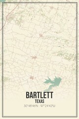 Retro US city map of Bartlett, Texas. Vintage street map.