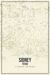 Retro US city map of Sidney, Texas. Vintage street map.