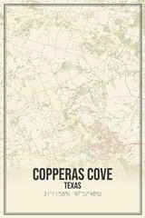 Retro US city map of Copperas Cove, Texas. Vintage street map.
