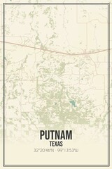 Retro US city map of Putnam, Texas. Vintage street map.