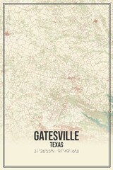 Retro US city map of Gatesville, Texas. Vintage street map.