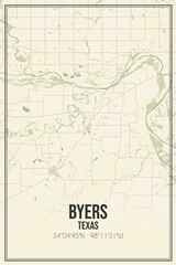 Retro US city map of Byers, Texas. Vintage street map.