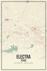 Retro US city map of Electra, Texas. Vintage street map.