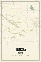 Retro US city map of Lindsay, Texas. Vintage street map.