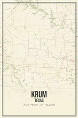 Retro US city map of Krum, Texas. Vintage street map.