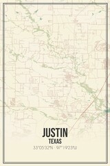 Fototapeta premium Retro US city map of Justin, Texas. Vintage street map.