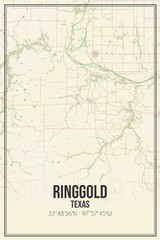 Retro US city map of Ringgold, Texas. Vintage street map.