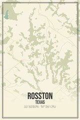 Retro US city map of Rosston, Texas. Vintage street map.