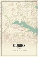 Retro US city map of Roanoke, Texas. Vintage street map.