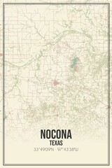 Retro US city map of Nocona, Texas. Vintage street map.