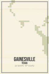 Retro US city map of Gainesville, Texas. Vintage street map.