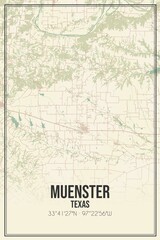 Retro US city map of Muenster, Texas. Vintage street map.