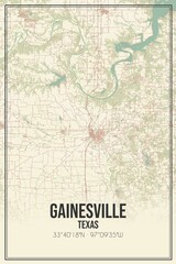 Retro US city map of Gainesville, Texas. Vintage street map.