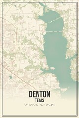Retro US city map of Denton, Texas. Vintage street map.