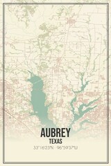 Retro US city map of Aubrey, Texas. Vintage street map.
