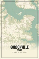 Retro US city map of Gordonville, Texas. Vintage street map.