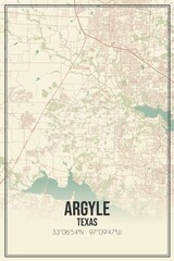 Retro US city map of Argyle, Texas. Vintage street map.