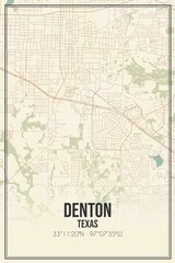 Fototapeta na wymiar Retro US city map of Denton, Texas. Vintage street map.