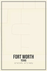 Retro US city map of Fort Worth, Texas. Vintage street map.
