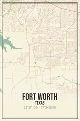 Fototapeta premium Retro US city map of Fort Worth, Texas. Vintage street map.
