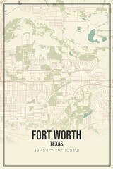 Fototapeta premium Retro US city map of Fort Worth, Texas. Vintage street map.