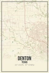 Fototapeta na wymiar Retro US city map of Denton, Texas. Vintage street map.