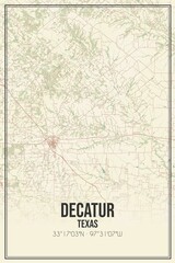 Retro US city map of Decatur, Texas. Vintage street map.