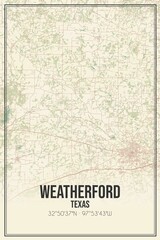 Retro US city map of Weatherford, Texas. Vintage street map.