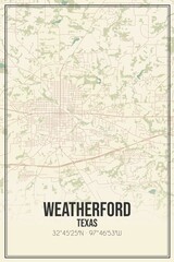 Retro US city map of Weatherford, Texas. Vintage street map.