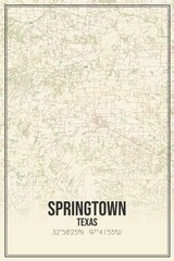Retro US city map of Springtown, Texas. Vintage street map.