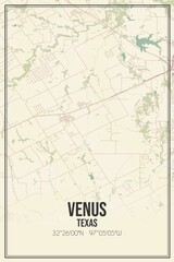 Retro US city map of Venus, Texas. Vintage street map.