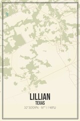 Retro US city map of Lillian, Texas. Vintage street map.